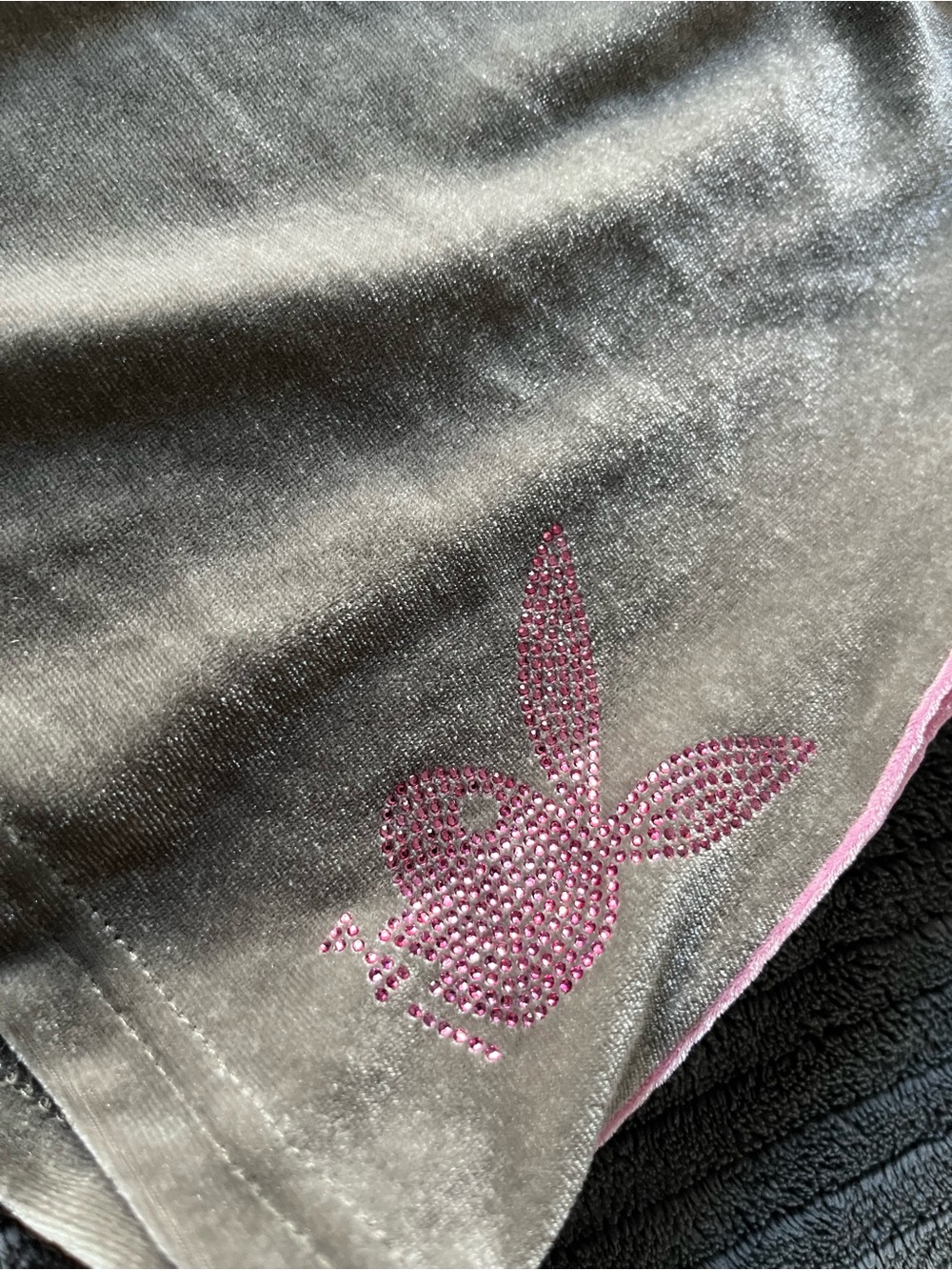 PLAYBOY + MissGuided Colab Velvet Mini Skirt with Pink Striped Waistband - Picture 4 of 8